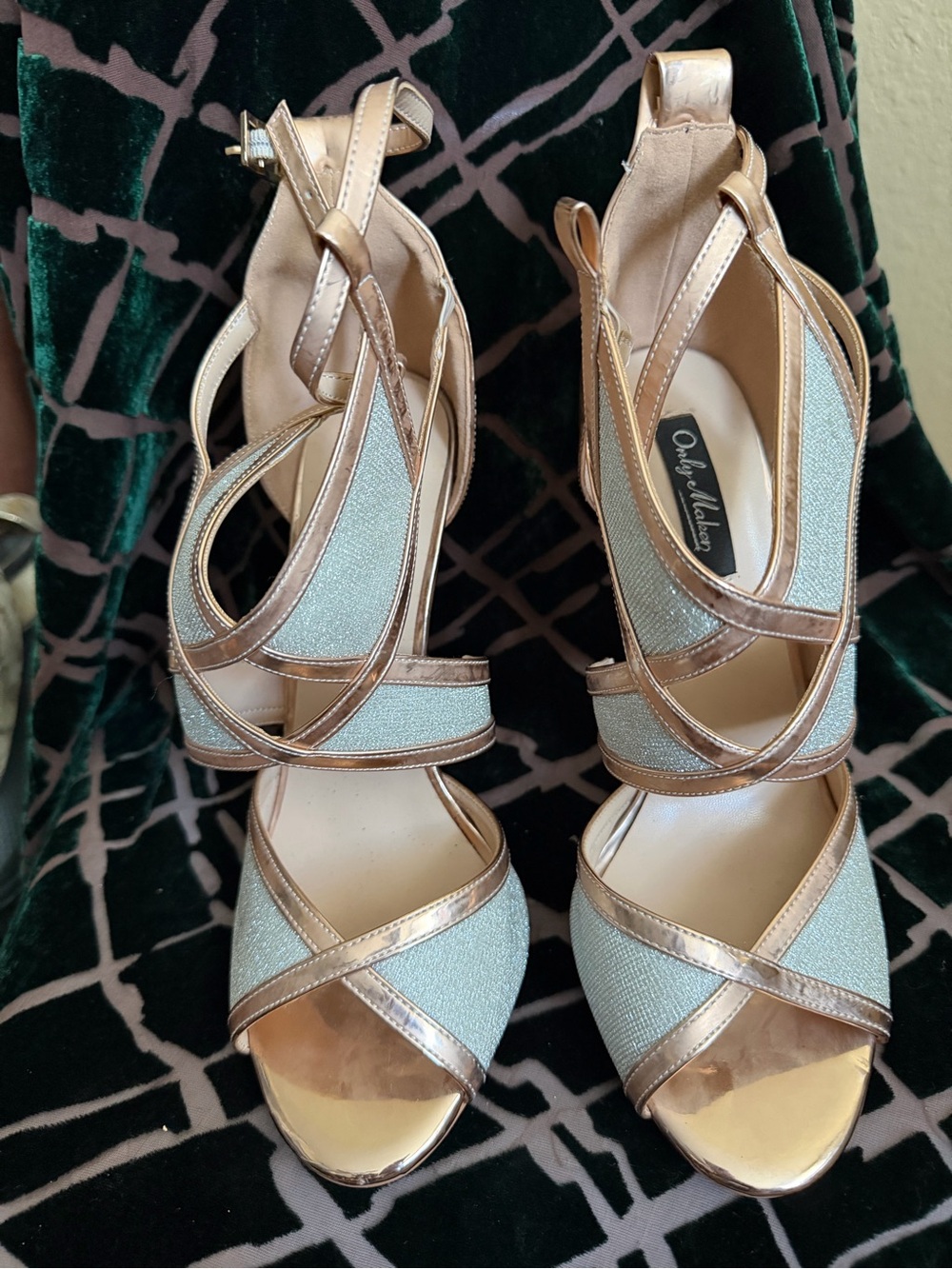 Only Maker Light Blue Strappy Heels with Gold Trim